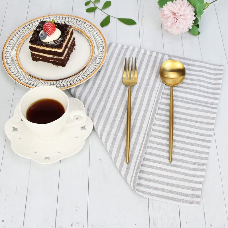 INFEI Plain Striped Cotton Linen Blended Dinner Cloth Napkins - Set of 12 (40 x 30 cm) - for Events & Home Use (Grey) - Image 2